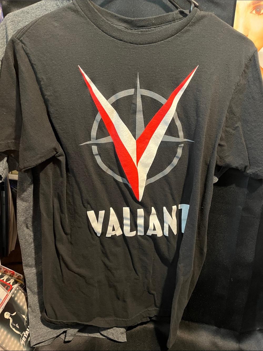 Valiant Black Tee with Red & White V-Logo